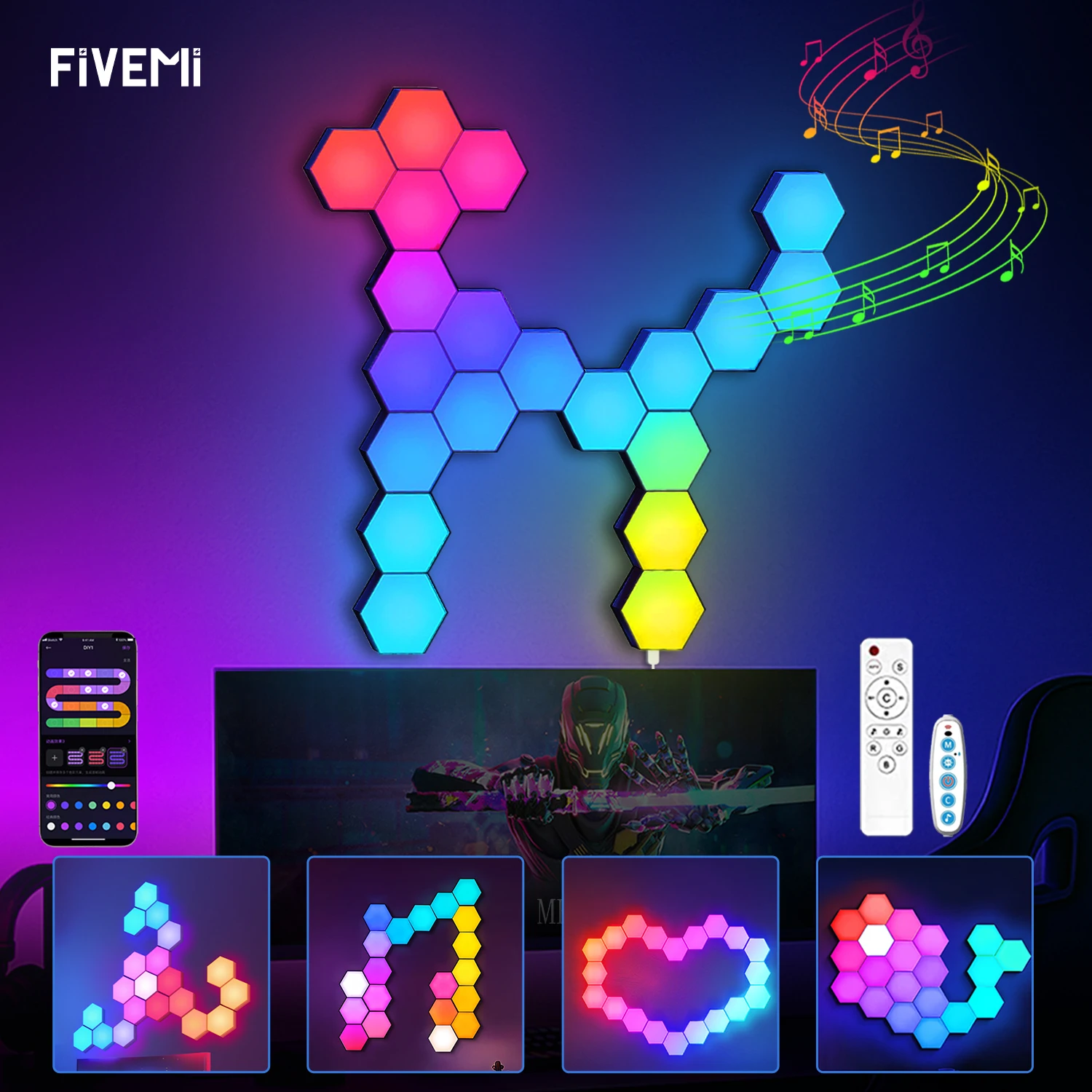 20/12/8/3pcs Hexagon Light RGB Panel-Smart APP Hexagon LED Lights, Remote Control/Music Sync for Halloween Decor, Gaming Decor