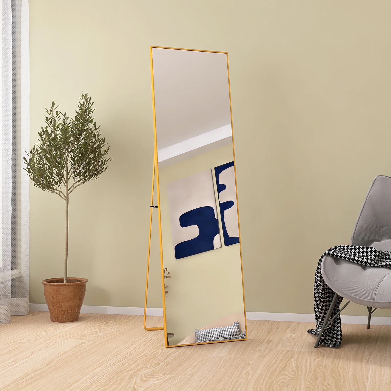 مرآة لكامل الجسم مقاس 140 × 40 سم من Anajqaqia، مرآة أرضية كبيرة عالية الدقة مع إطار معدني وزجاج مقسى، لغرفة المعيشة، ذهبي #2