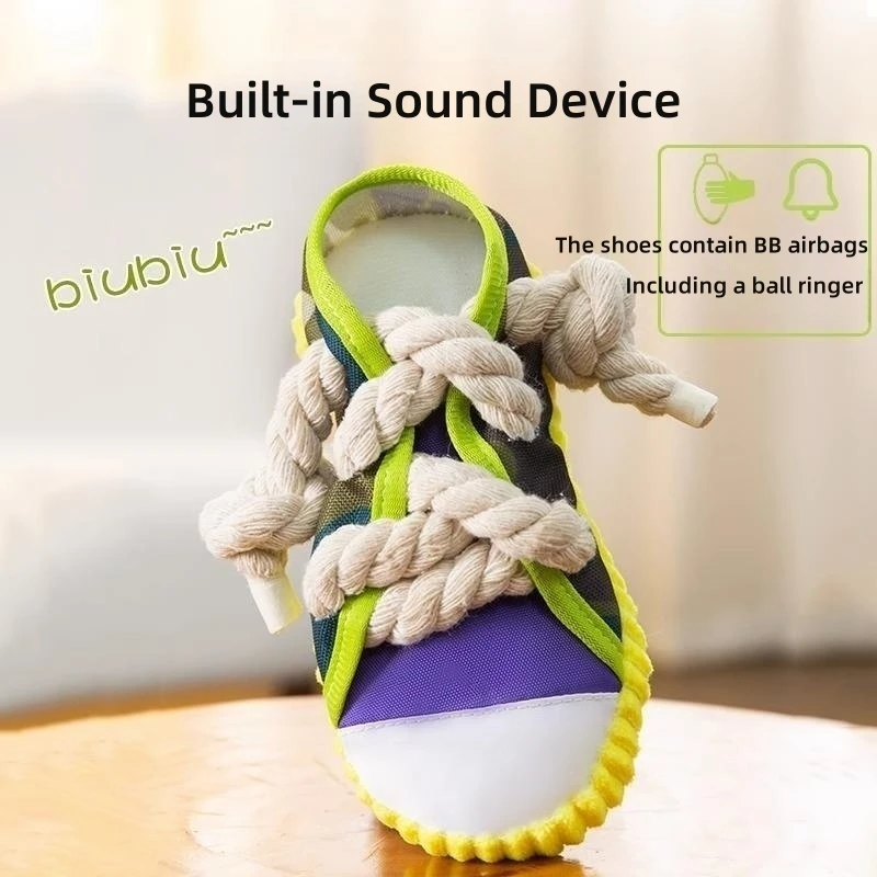 TOWOWO Dog Toys Shoes Pet Cotton Rope Slippers Sound Making Toys Teeth Cleaning Built-in BB Airbag Round Ball Bell Various