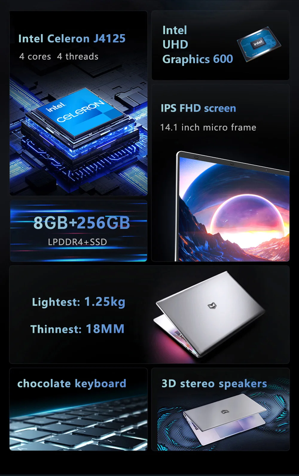 14 Inch Student Notebook Intel Celeron J4125 8GB RAM 256GB SSD Windows 11 Cheap Computer With WiFi Camera Bluetooth