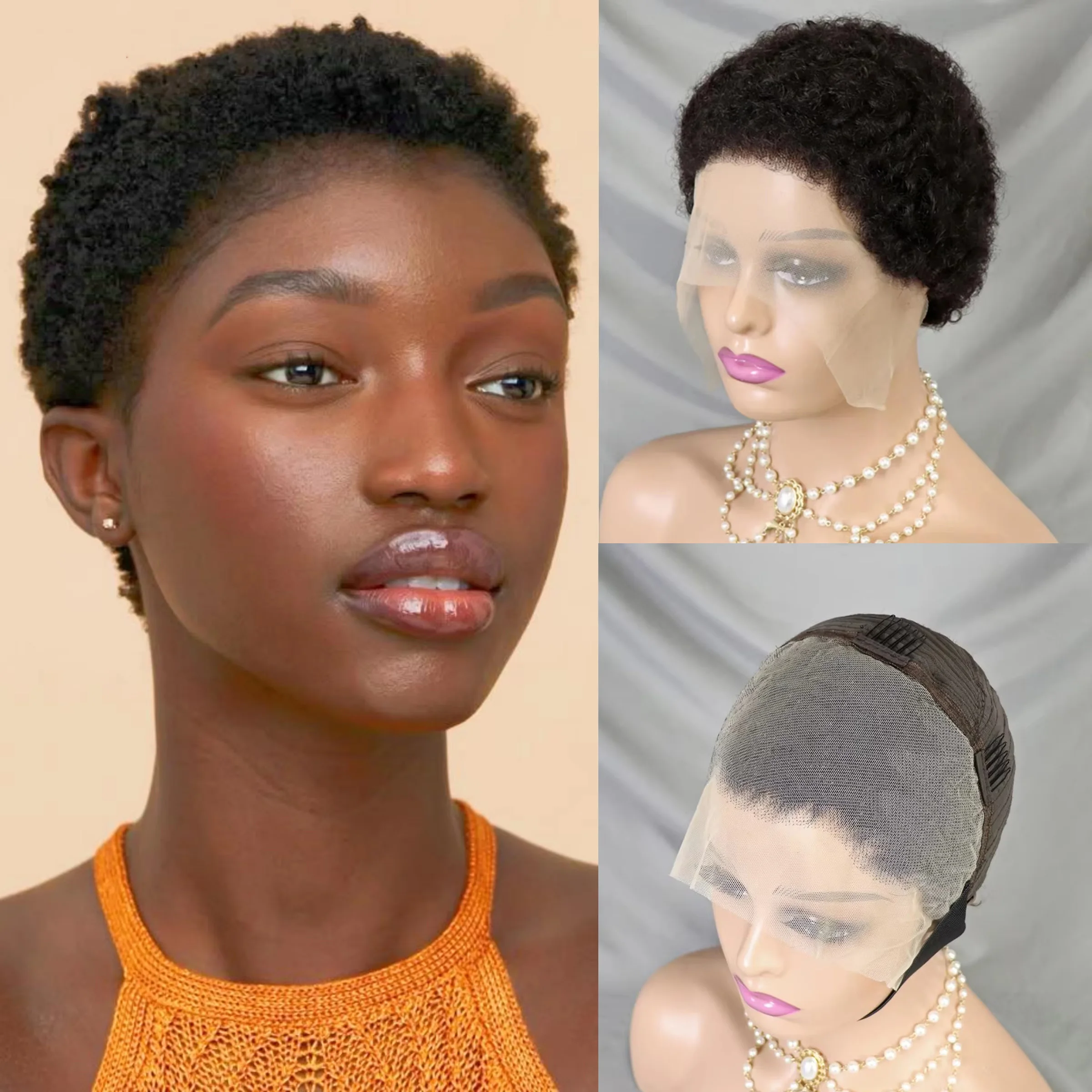

200% Density HD 13x4 Lace Front Afro Wig Human Hair Afro Kinky Curly Short Human Hair Wigs Brazilian Remy Human Natural Afro Wig