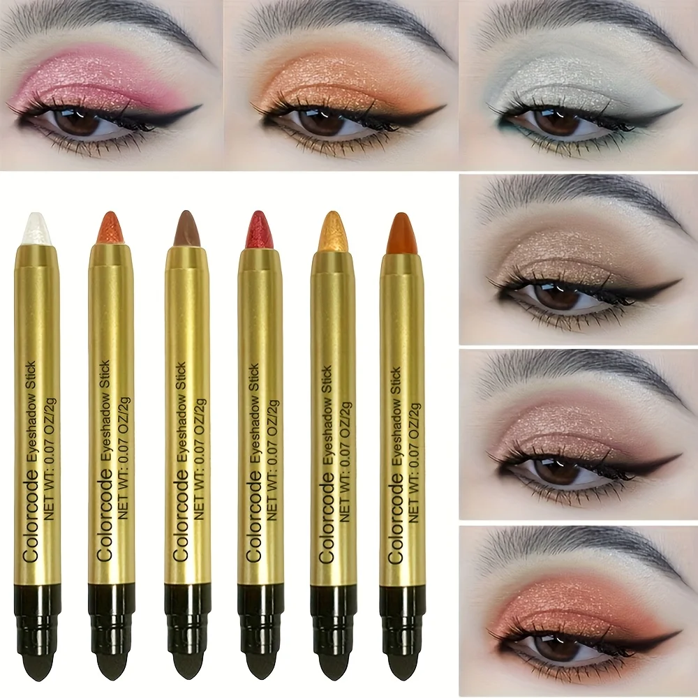 مجموعة عصا ظلال عيون فلاش مكونة من 6 قطع، فلاش متين مقاوم للماء ولمعان عالي، ألوان مختلطة، 5-8 ألوان، قلم مكياج للعين #5