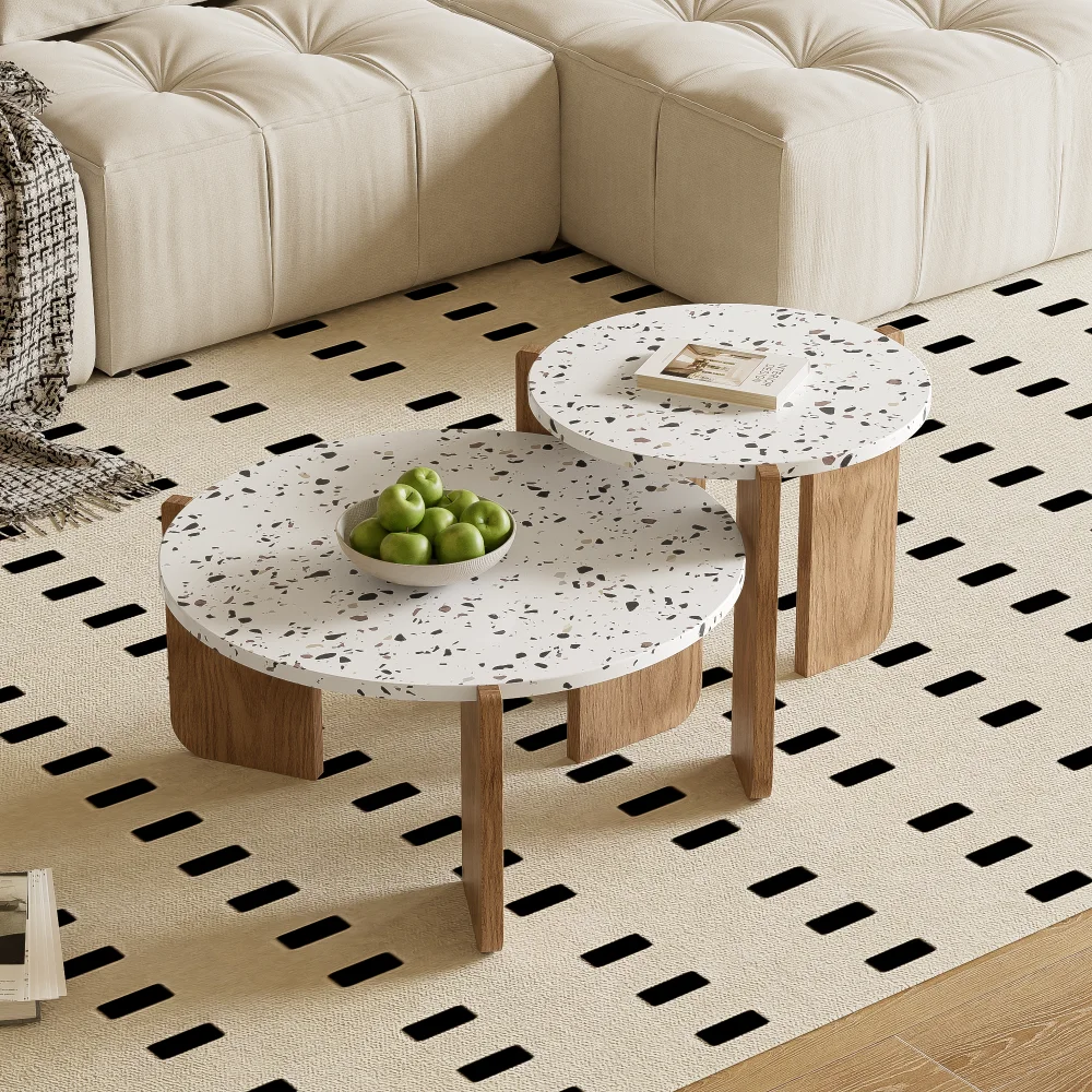 Ensemble de 2 tables basses, tables d'appoint gigognes pour chambre et balcon, tables gigognes pour salon, table de salon et balcon, table basse modul