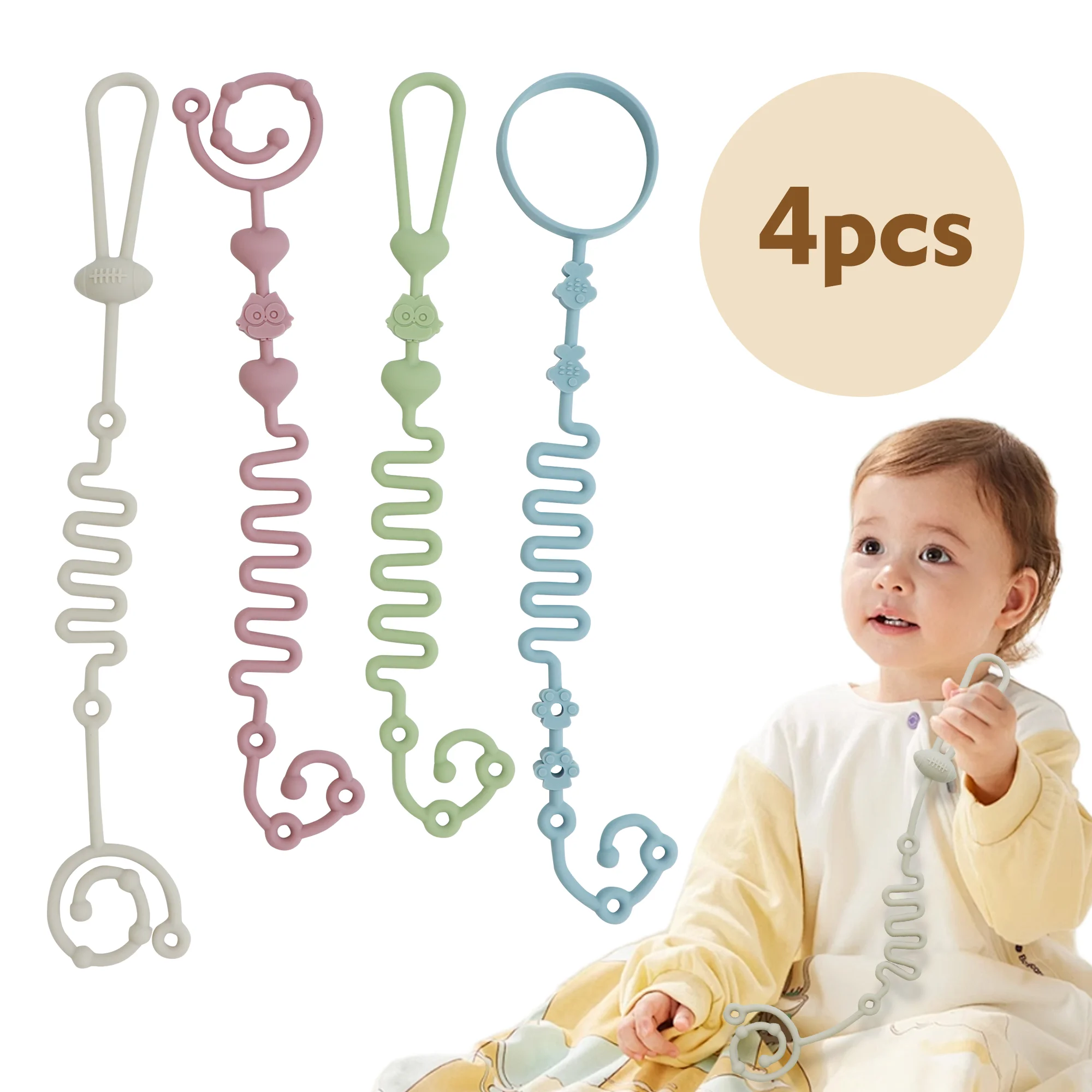 4PCS Baby Pacifier Chain with 2 Clips, Bottle Chain, Adjustable Silicone Pacifier Chain Or Teether Toy, Baby Bottle Chain, Food