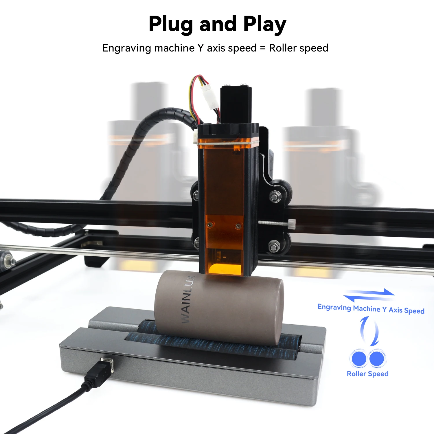 WAINLUX Laser Engraver Rotary for Machine JL3/L6/JL7/Z3/Z4 Roller with Y-axis 360° Rotation for Engraving Cylindrical