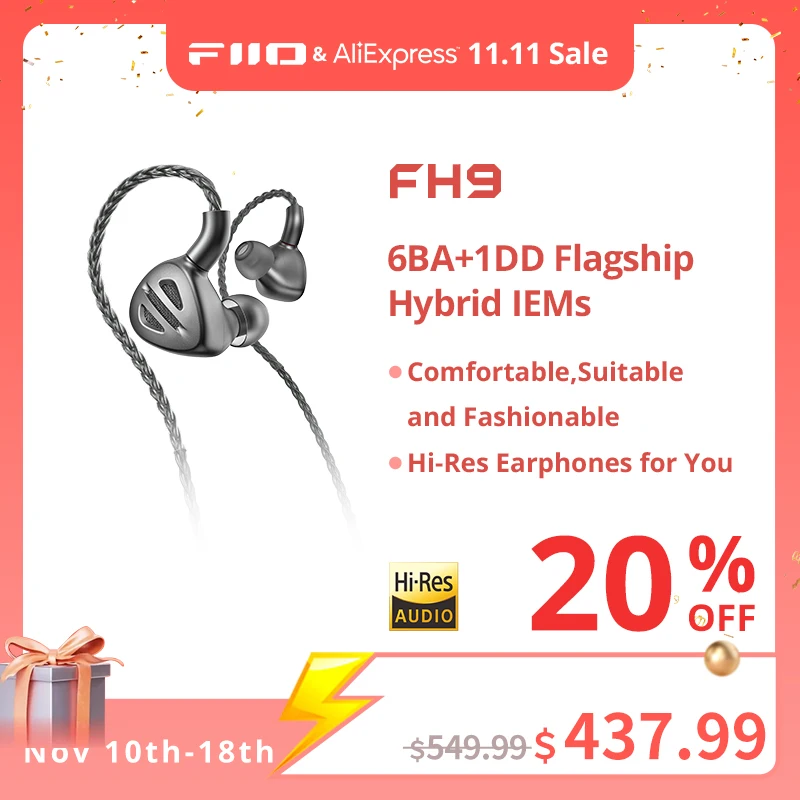 FiiO FH9 Earphones 1DD+6BA HiFi
