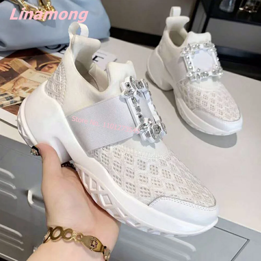 2024 New Canvas Women Sneakers Lace Up Luxury Crystal Slip-on Net Comfortable Breathable Sports Running Sport Shoes Vulcanized