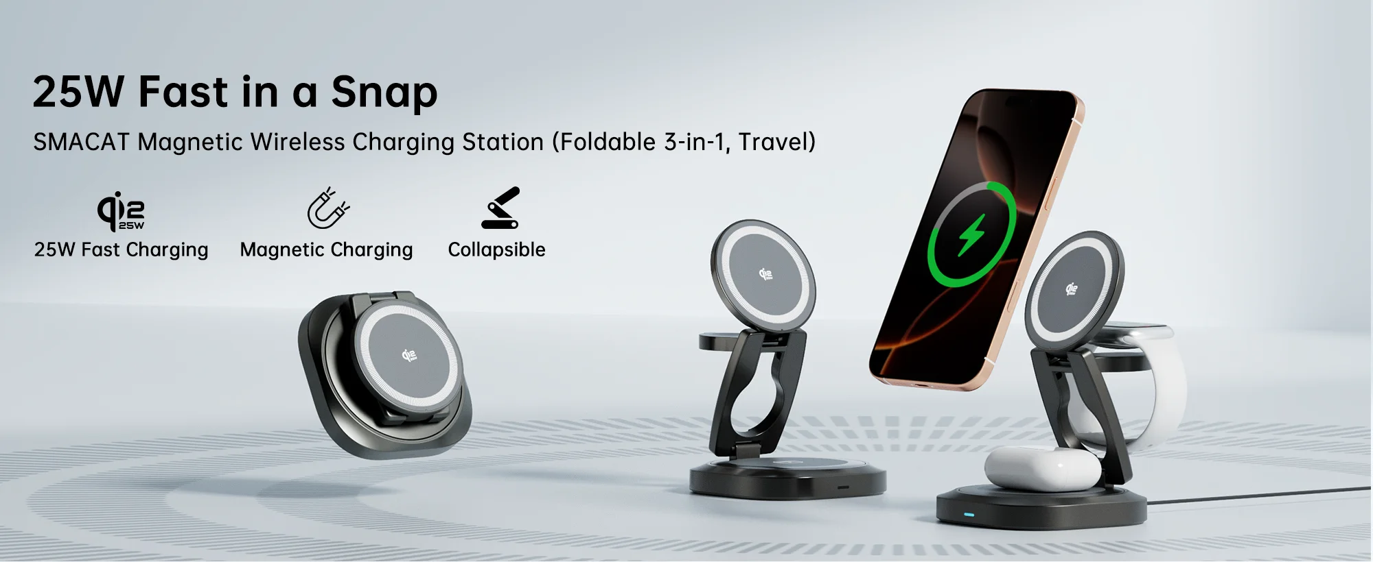 Smartwatch Phone Watches - Carregador Sem Fio Magnético Dobrável Qi2.2