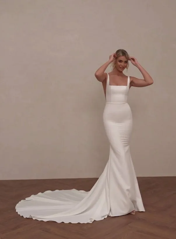 Mermaid Wedding Dresses 2025 Square Collar Formal Evening Dress For Brides Backless Sexy Long Bride Dress Court Train Customized