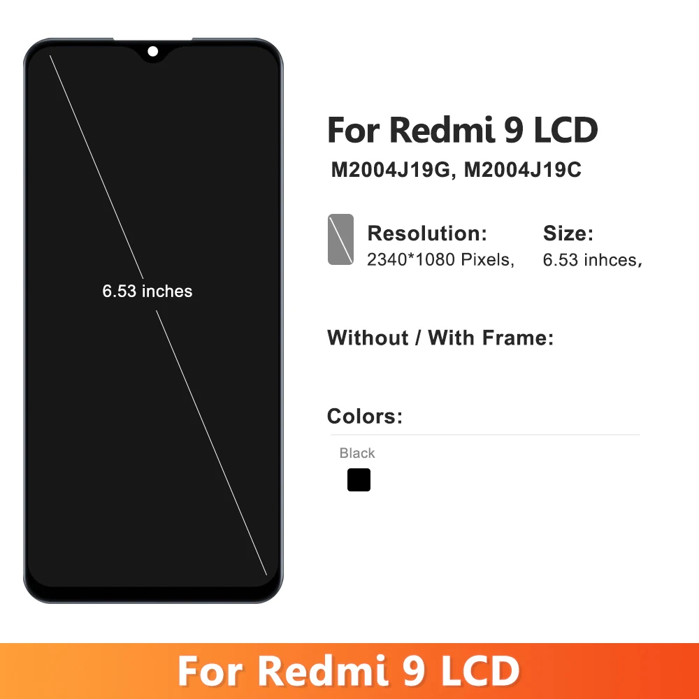 6.53'' Screen For Xiaomi Redmi 9 Display LCD Touch Screen Digitizer For Redmi 9 M2004J19G, M2004J19C LCD Replacement Assembly