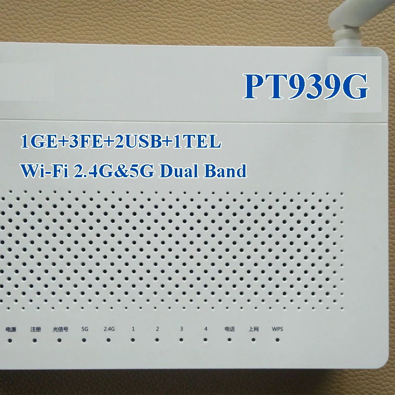 

Secondhand PT939G Xpon ONU 1GE+3FE+2USB+1TEL HGU WIFI 2.4G&5G Dual Band ONT SC UPC ONT Used FTTH Optical Fiber Terminal Router