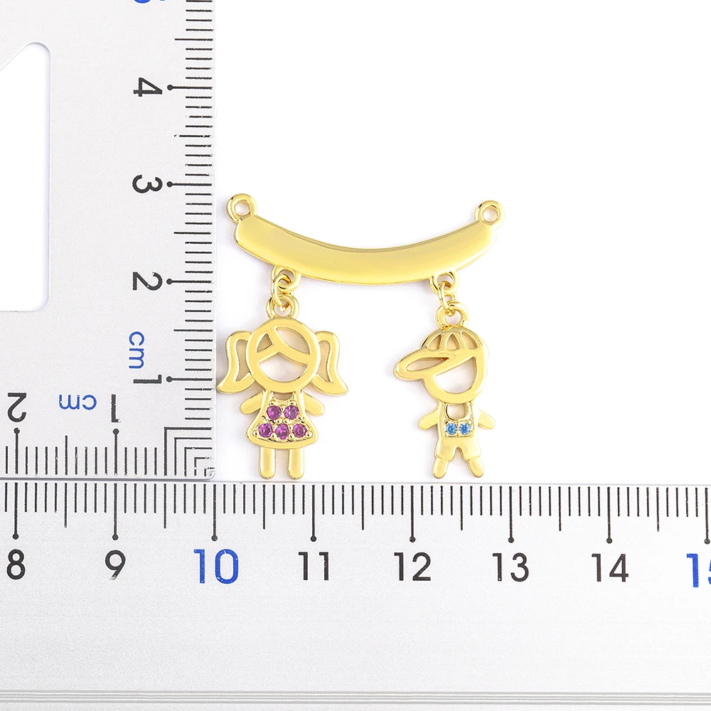 AIBEF  Girl And Boy Rhinestone Pendant Women Copper Zircon Gold Plated Necklace Jewelry Family Daughter&Son Mother Birthday Gift