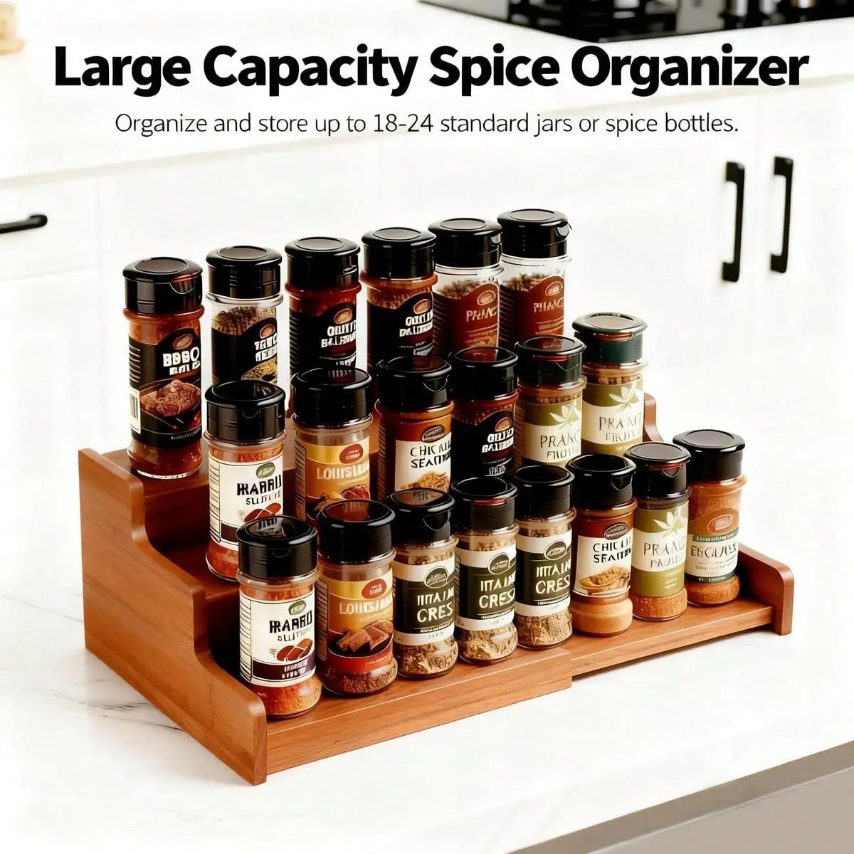 Retractable Bamboo Spice Rack (1/2 Pack Optional), Kitchen Countertop Condiment Organizer, Space-Saving Seasoning Holder