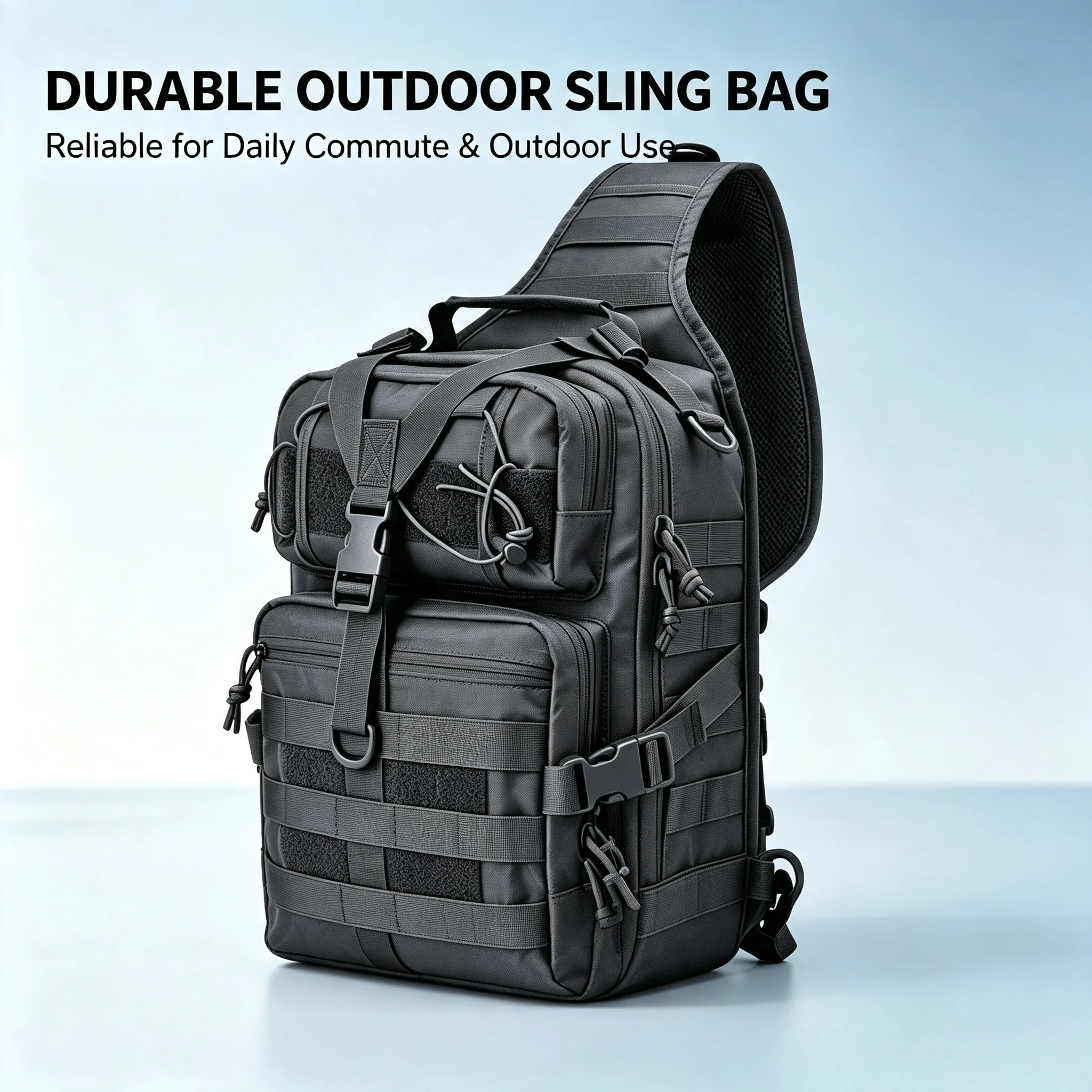 Taktische Umhängetasche für Herren, robuste Oxford-Brusttasche mit verstellbarem Riemen, geräumiger Alltags-Umhängetaschenrucksack zum Wandern, Ca – Detail 7