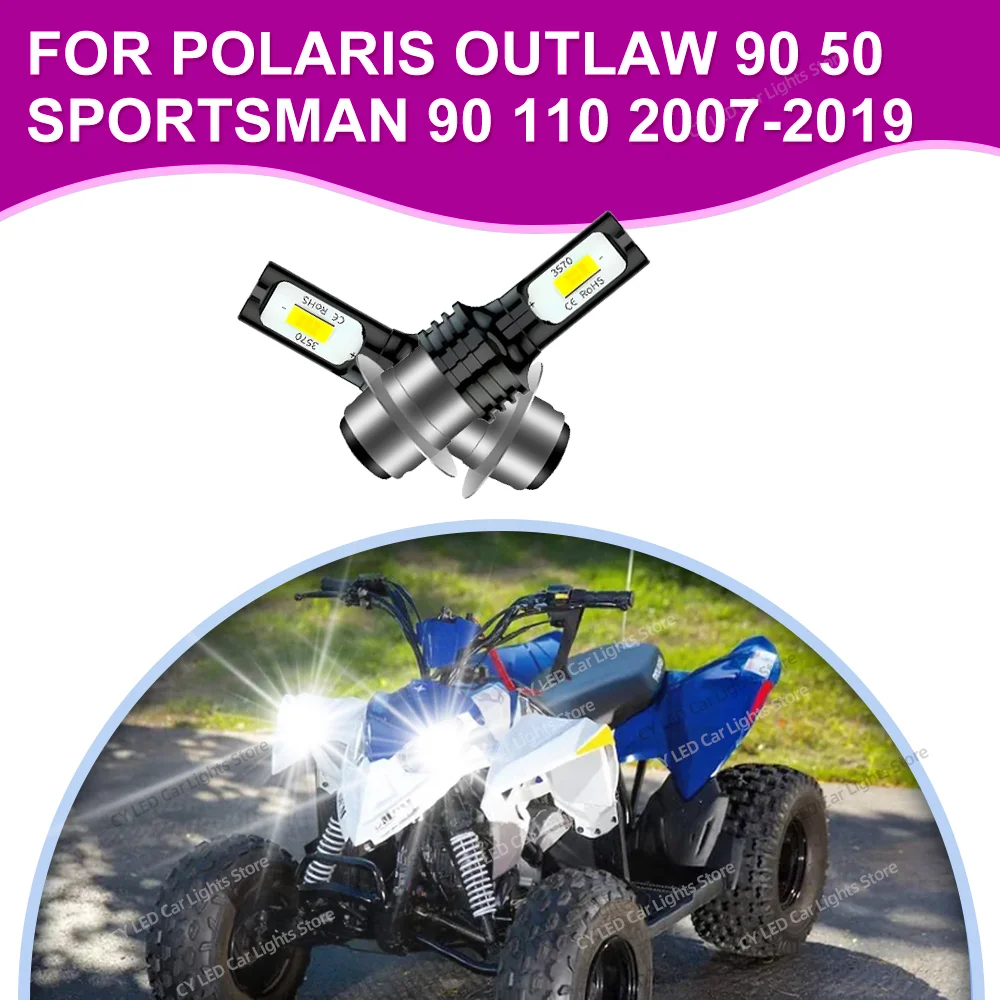 2Pcs Motorcycle Headlights Bulb 20000lm CANbus Lamp for Polaris Outlaw 90 50 Sportsman 90 110 2007-2019 2008 2009 2010 2011 2012
