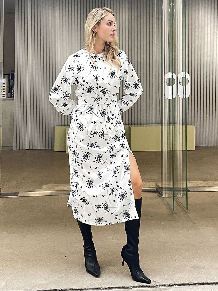 2024 Summer New Design Women Floral print Split Long Sleeved Maxi Dress