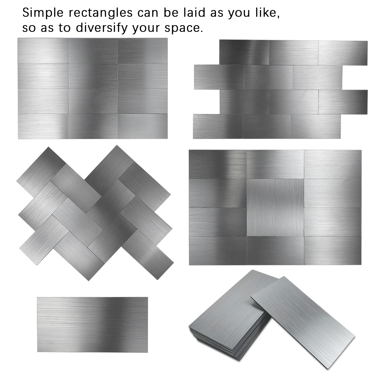 10/60/100 Sheets Stainless Steel Peel and Stick Backsplash for Kitchen, 6\'\'x3\'\' Stick on Metal Tiles for Kitchen Bath Walls