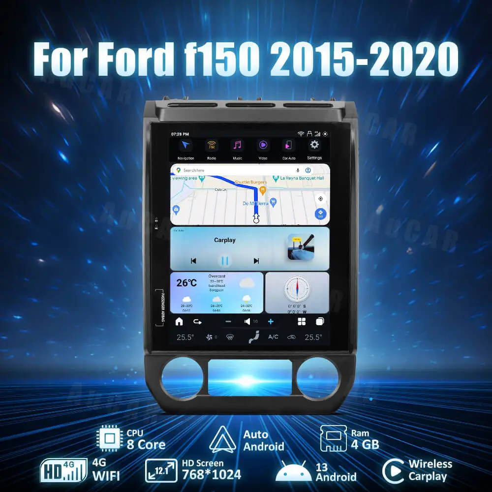 

AuCar 12,1 ''Android 13 GPS-навигация автомобильное радио Тесла стиль для Ford F150 2015-2020 автомобильное аудио стерео головное устройство автомобильный DVD-плеер