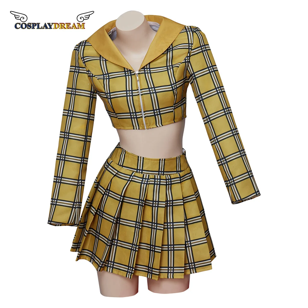 Movie Clueless Cher Horowitz Cosplay Costume Cher Horowitz Fashion Vintage School Outfit Yellow Plaid Top/Skirt suit