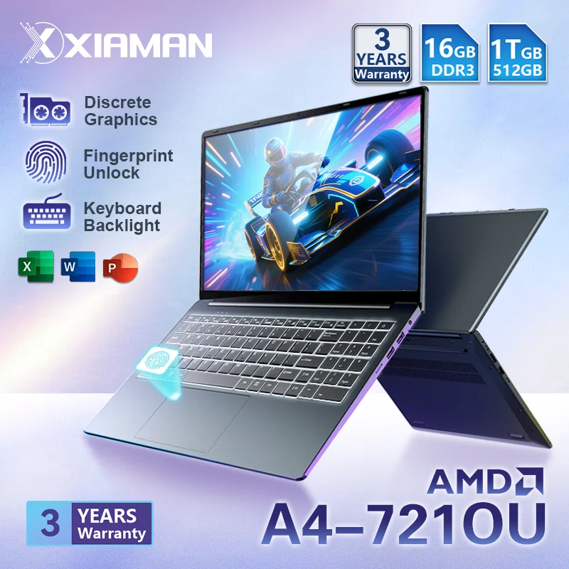 

15.6" Portable Laptop Computer AMD A4-7210U MX350 GPU Notebook PC IPS Display Fingerprint Backlit Gaming Laptops for Work Study