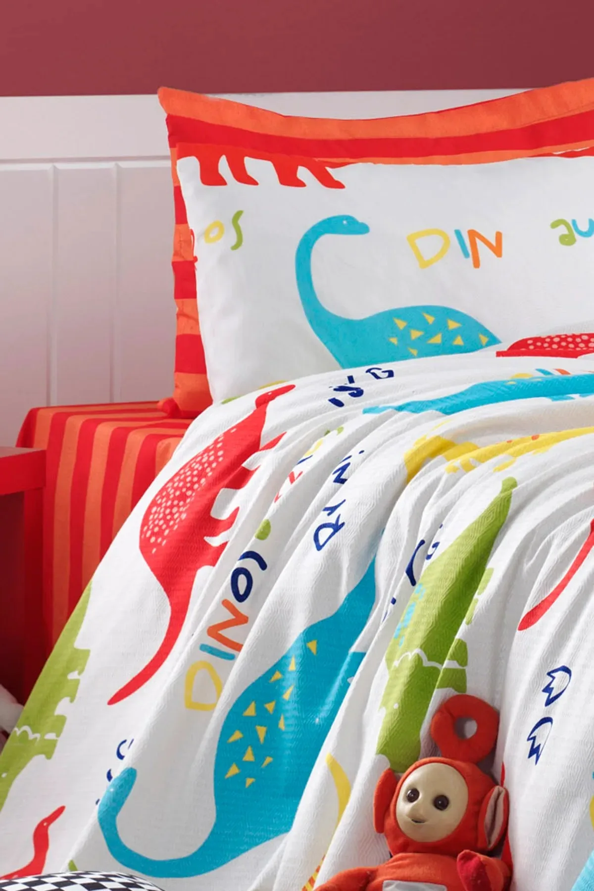 Faiend Home Printed Pique Set Single Dinosaur White, Enjoy Luxurious Comfort. Made of 100% Cotton Yarn.