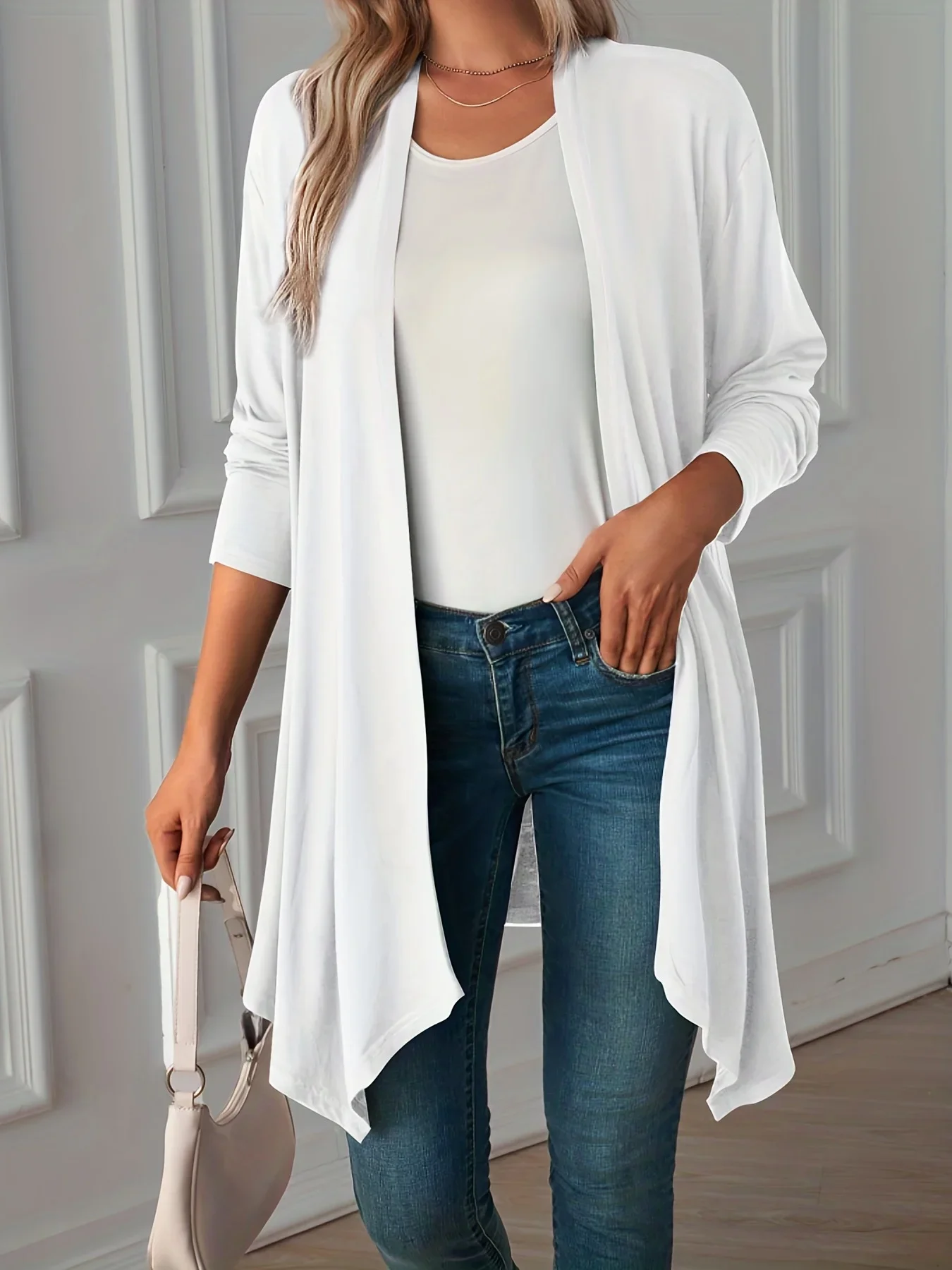 Manteau cardigan à manches longues pour femmes, manteau d'automne monochrome, Europe et États-Unis, grande taille, nouveau