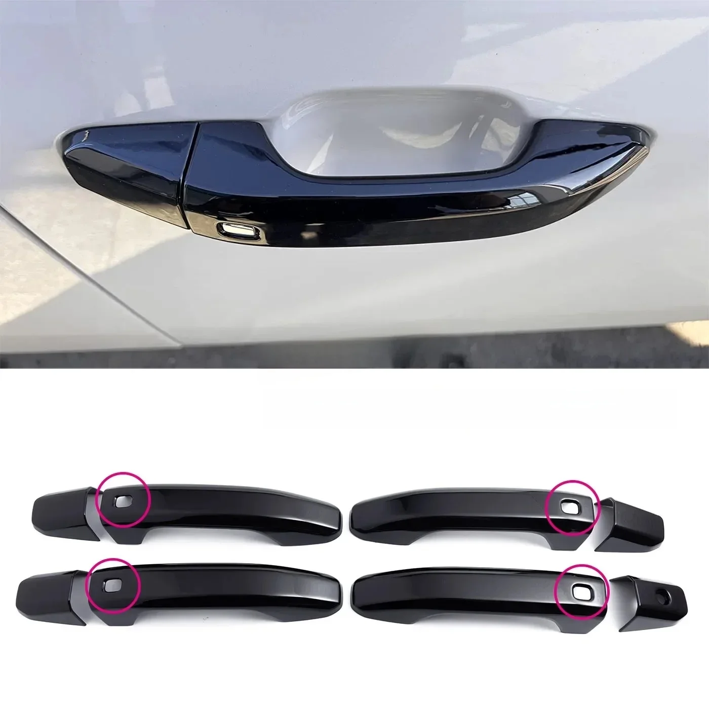 Glossy Black Car 4 Smart Keyhole Door Handle Cover For GMC Sierra 1500 2500HD 3500HD Chevrolet Silverado Tahoe Suburban