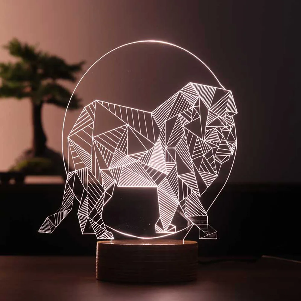 Leon 3D Illusion Acrylic LED Night Light Xmas Christmas Decoration Party Decor Neon Sign King of the Jungle Table Lamp Desk Lamp