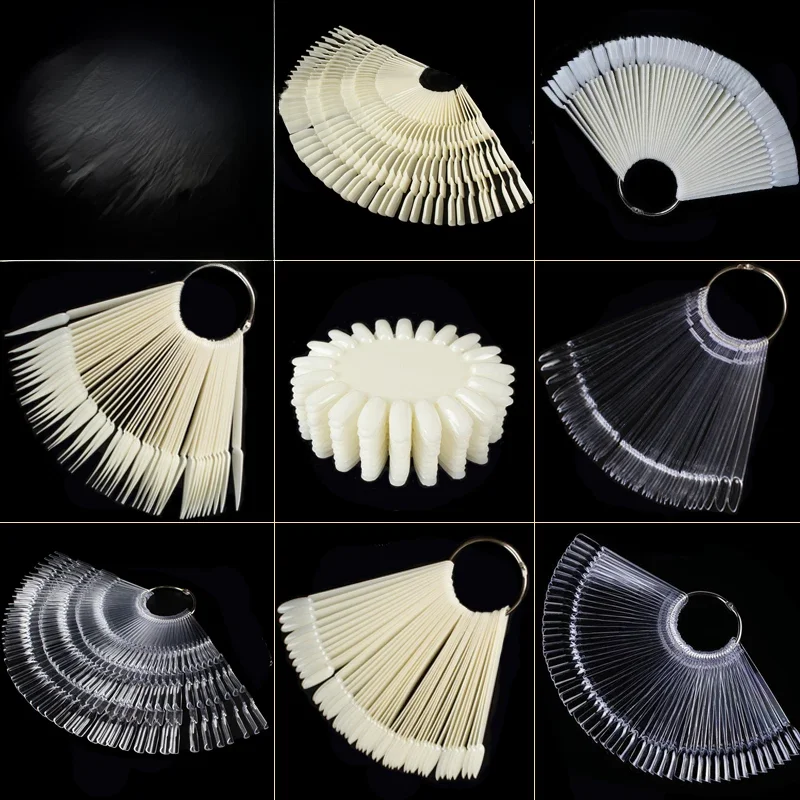 1 Zestaw Fałszywych Końcówek do Paznokci Clear Nature Black Nail Art Display Oval Fan Style Nail Swatch Polish Stand Tips Practice Manicure Tools — zdjęcie 2