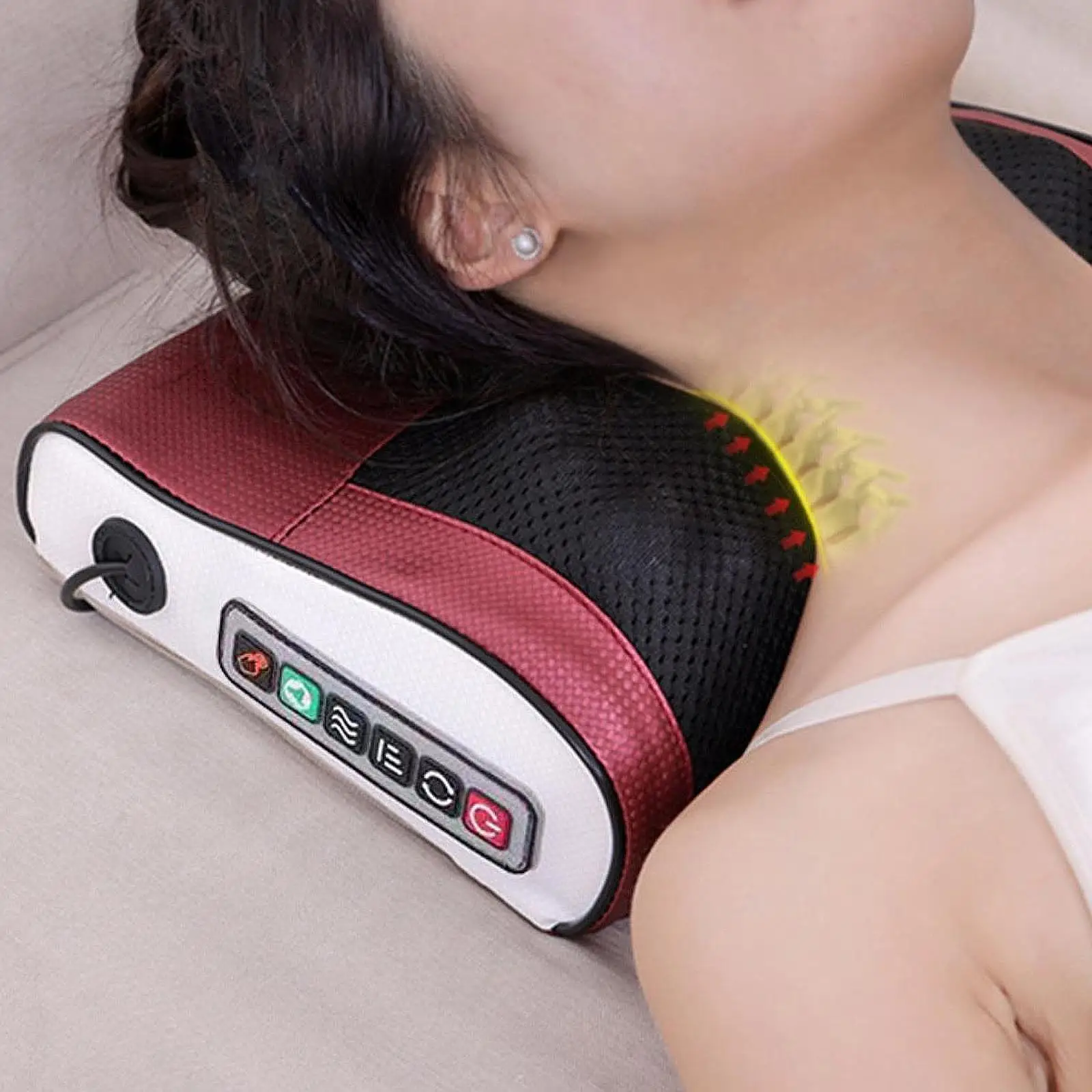 

Electric Neck Massage Pillow Ergonomic Back Massager Portable Red for Home Travel Bedroom Multi Function Massage Cushion EU Plug
