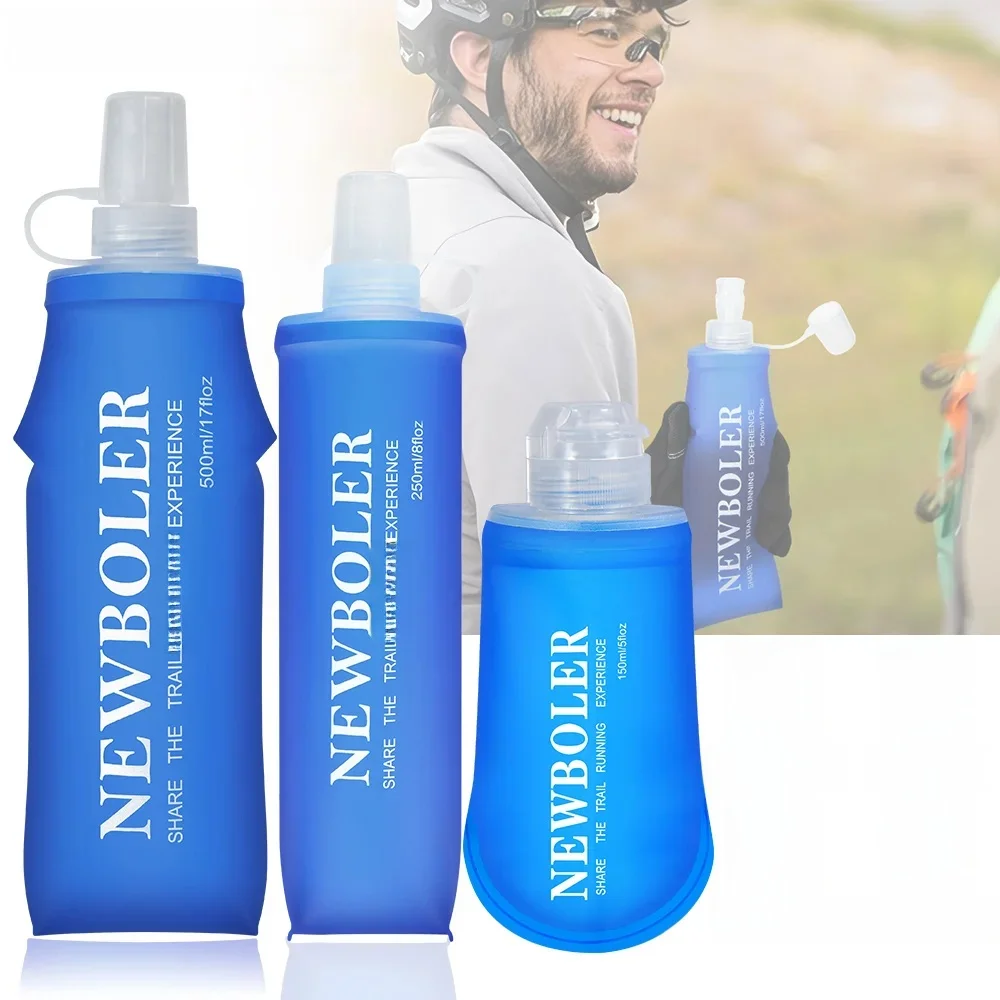 NEWBOLER 150ml 250ml 500ml butelka na wodę TPU składana miękka kolba Outdoor Sport torba na wodę składana butelka na wodę bieganie Camping — zdjęcie 2