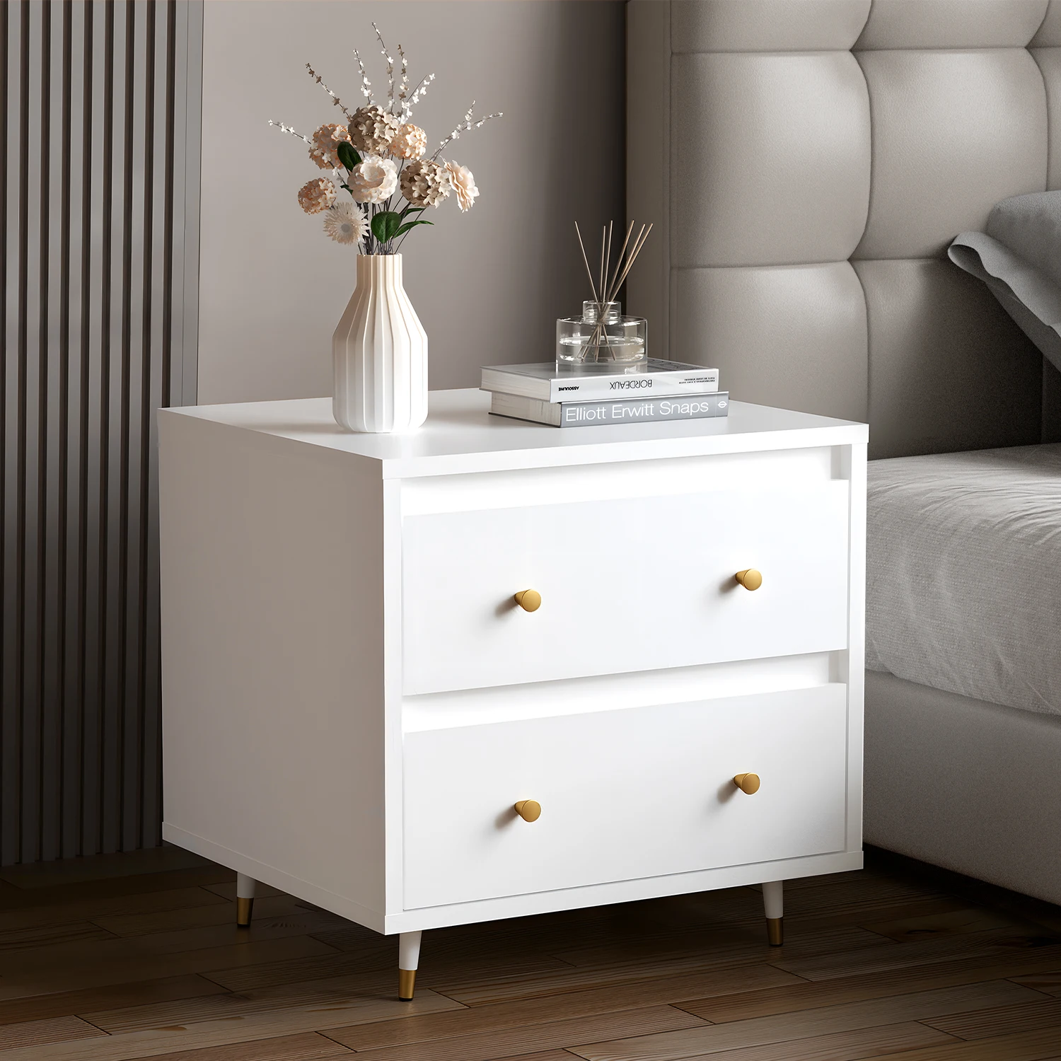 Hiazurm Cómoda de 2 cajones, cómoda para dormitorio, cómoda blanca, vitrina para sala de estar, para dormitorio, blanca