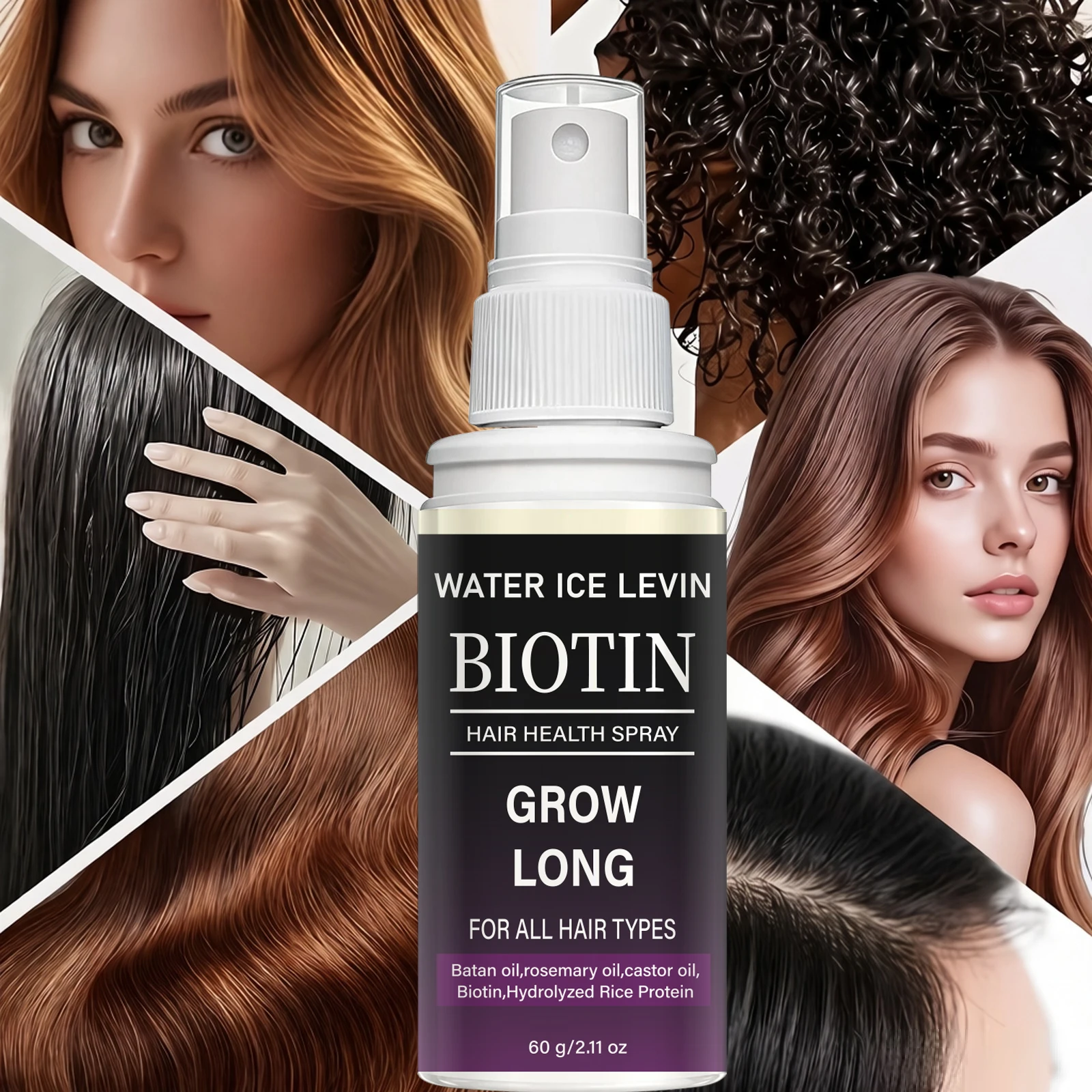 WATER ICE LEVIN Hair Nourishing Spray with Biotin & Rosemary Oil, Smooth & Supple Hair, 60g