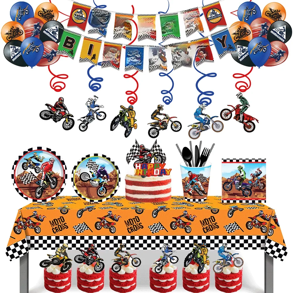 AliExpress EsenTroye Dirt Bike Party Supplies Happy Birthday Banner Hanging Swirls Motocross Number Balloons Motorcycle