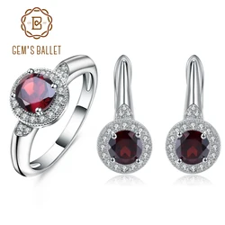 GEM'S BALLET 3.15Ct Natural Red Garnet Earrings Ring Set 925 Sterling Silver Gemstone Classic Jewelry Set For Women Fine Jewelry