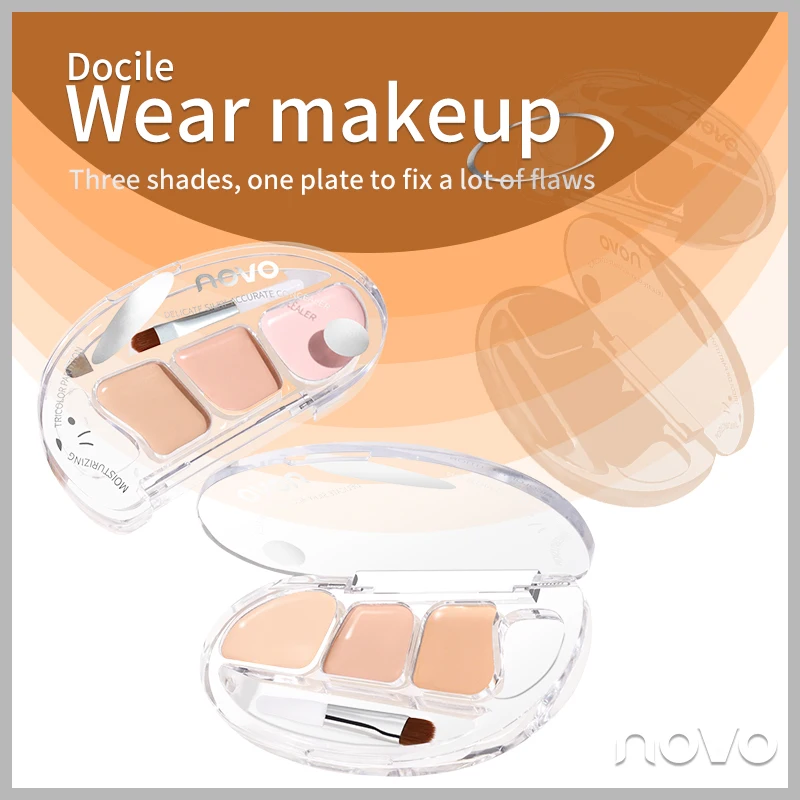 Three-color concealer, foundation contour makeup board, eye cream concealer, long-lasting coverage, waterproof