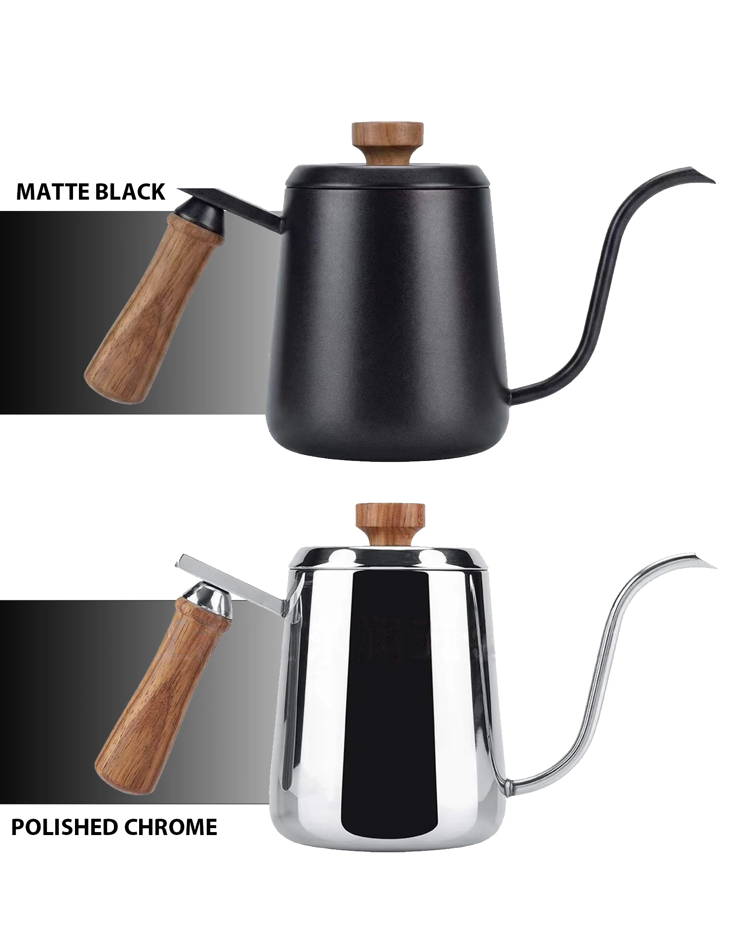 350/600ml Stainless Steel Drip Coffee Pot  Nonstick Gooseneck Drip Coffee Pot Wooden Handle Coffee Pot with Thermometer