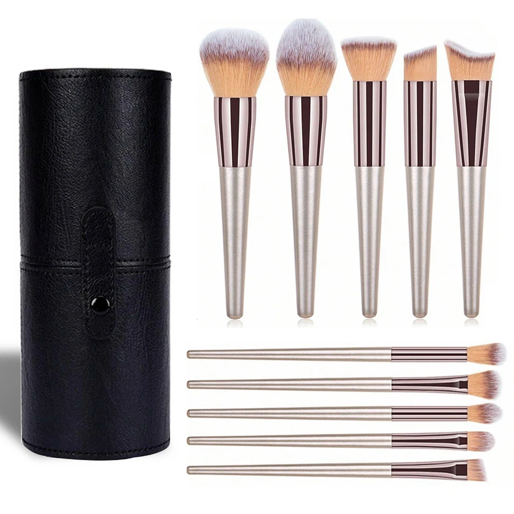 Juego de brochas de maquillaje color champán para mujer, base cosmética en polvo, colorete, sombra de ojos, Kabuki, mezcla de brochas de maquillaje, herramientas de belleza