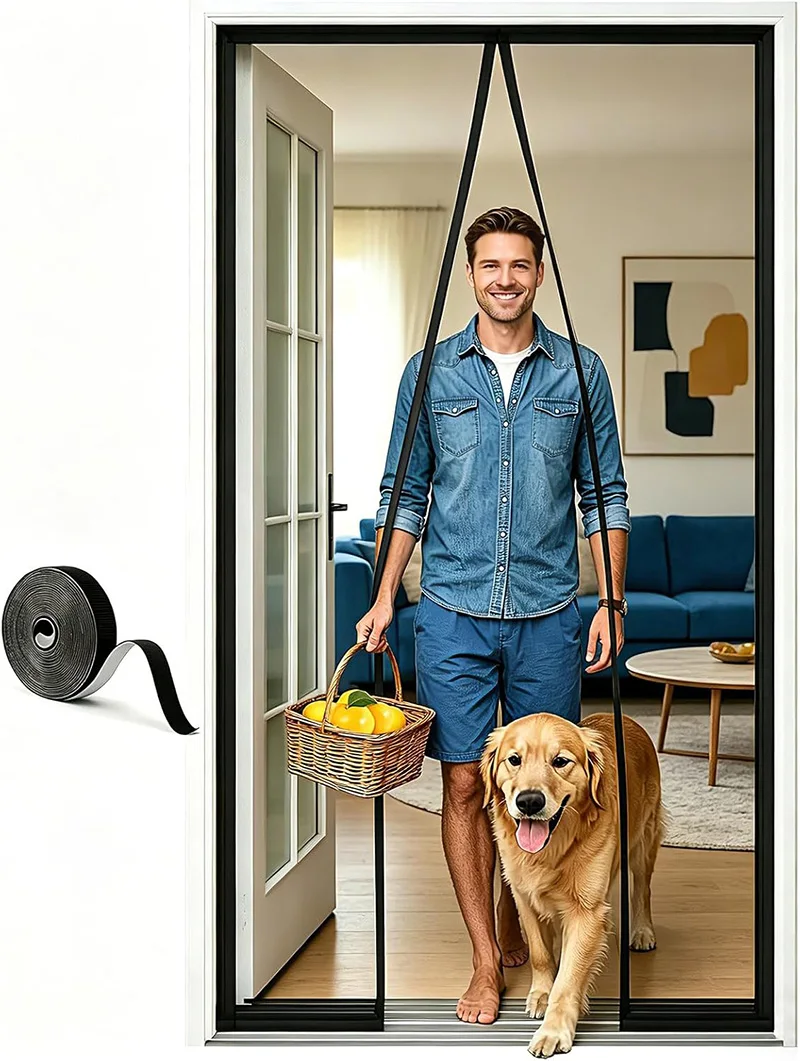 Custom Magnetic Screen Door Hands‑Free Self‑Closing Anti‑Insect Mesh Curtain Custom Size&Color For French Double Door Patio Door