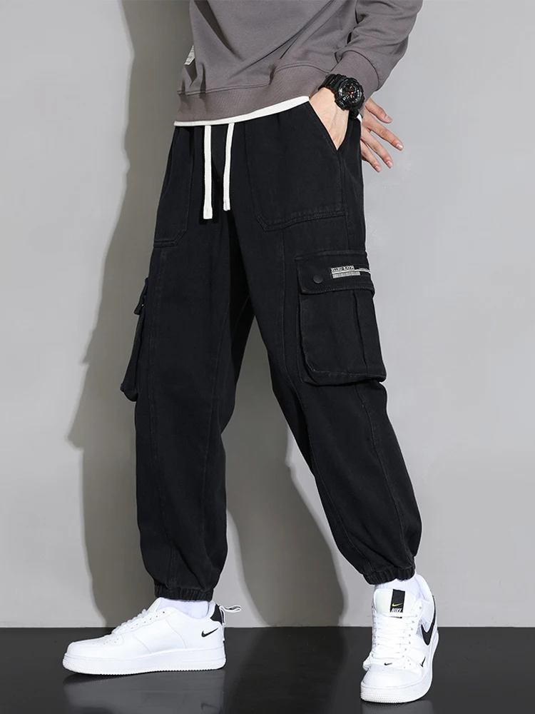 Spring Autumn Men's Cargo Pants Multi-Pockets Streetwear Washed Cotton Baggy Jogger Trousers