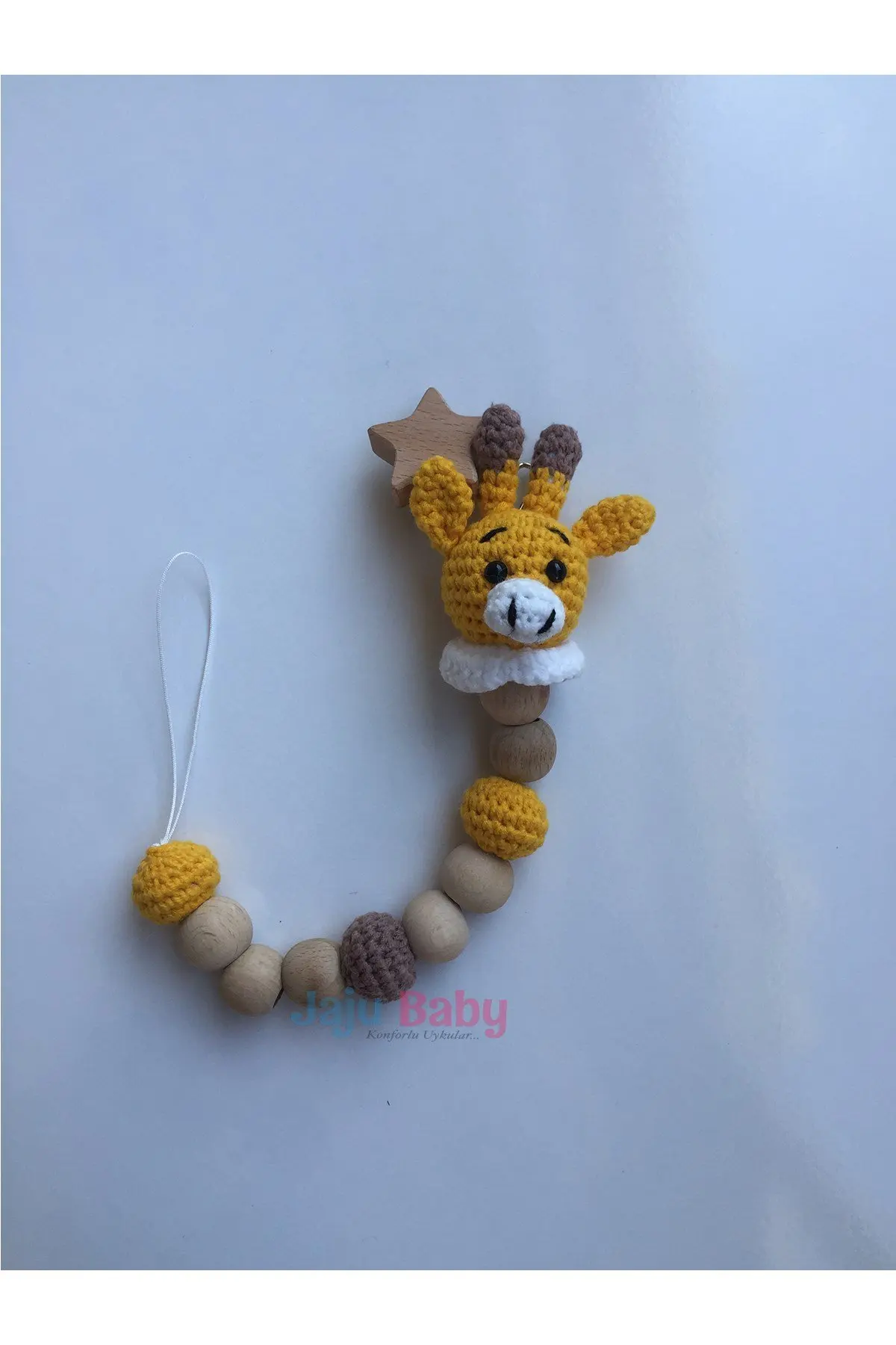 Handmade Amigurumi Giraffe 33 cm Rattle and Pacifier Chain Set of Three