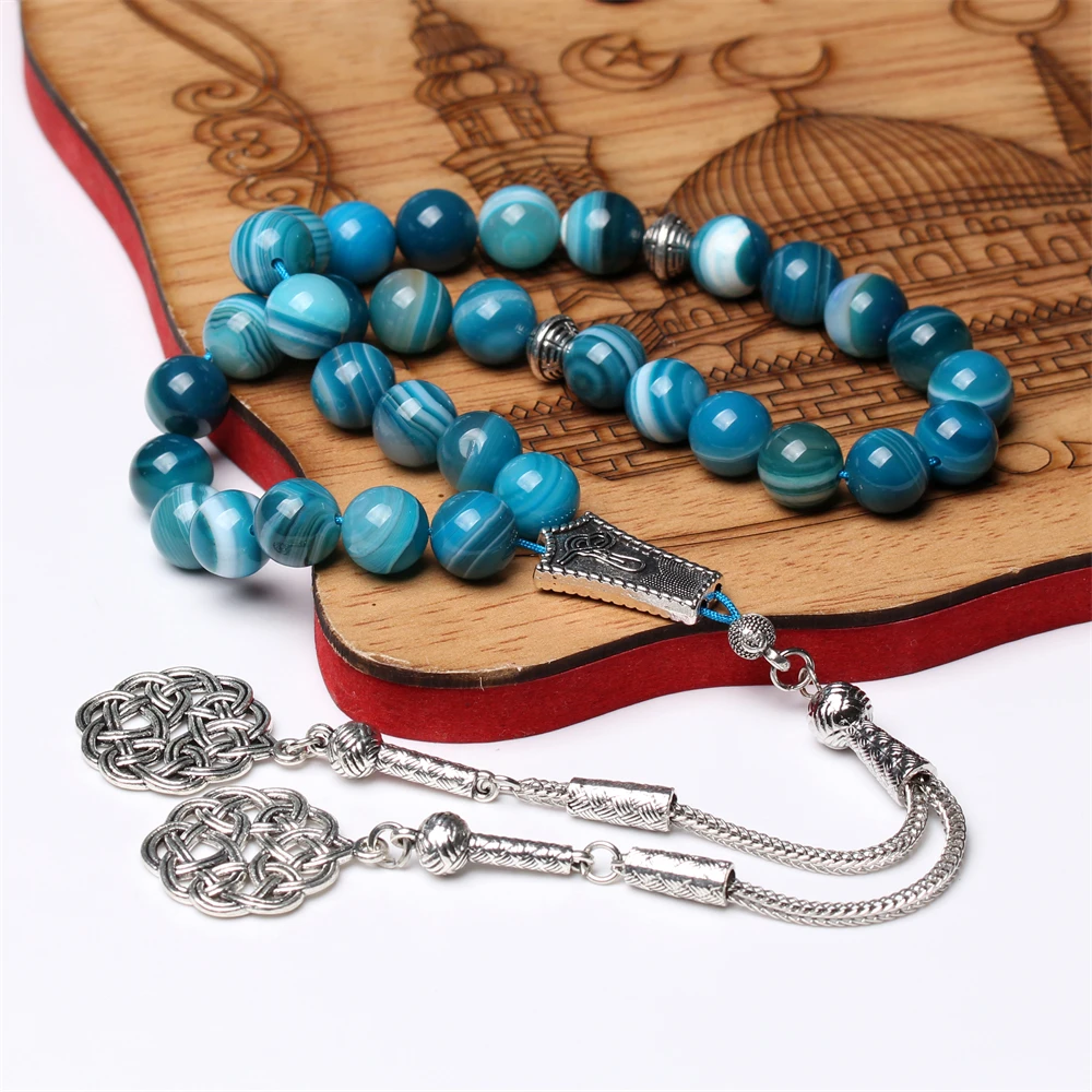 Professionale Tasbih fabbrica naturale blu agata pietra musulmana preghiera perline uomini Misbaha braccialetto turco tesbih islamico rosario