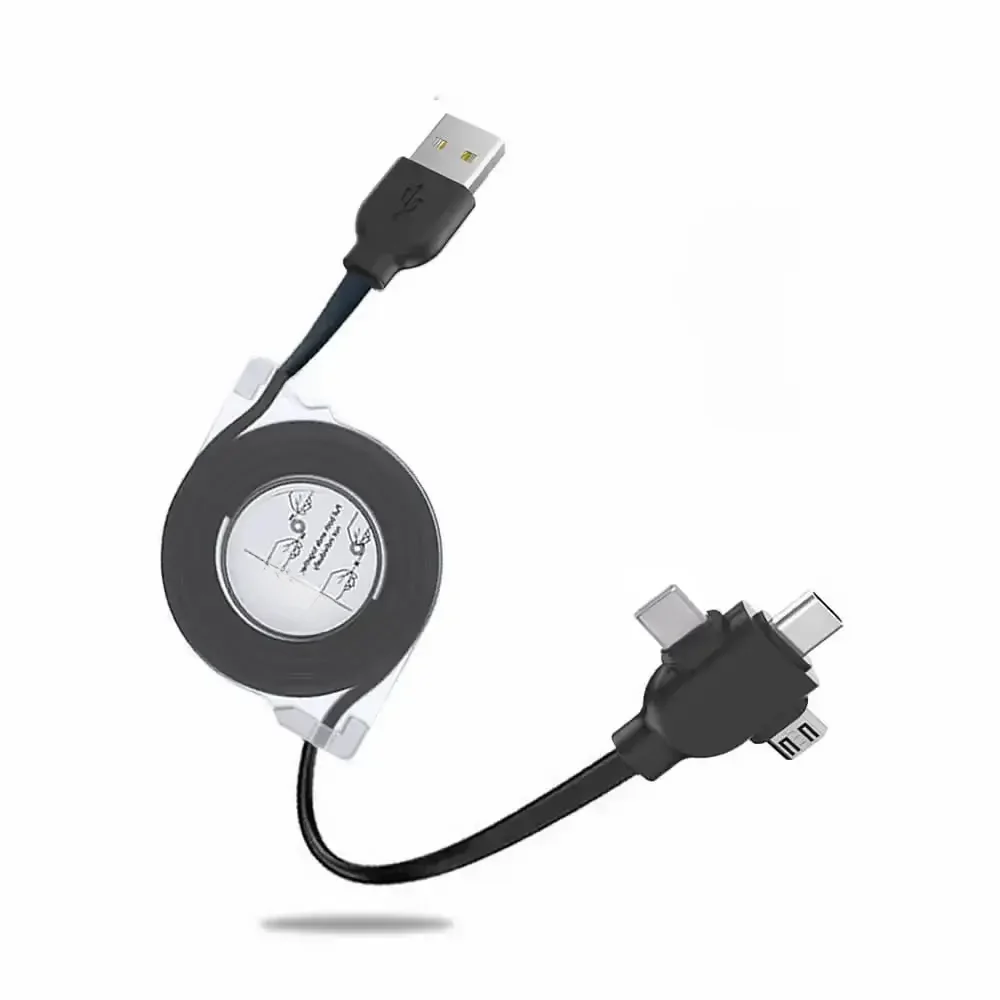 Wysuwany kabel USB do szybkiego ładowania 3 w 1 z 8-pinową/mikro USB/ładowarką do synchronizacji danych typu C dla iPhone'a, iPada, Samsunga i innych — zdjęcie 2