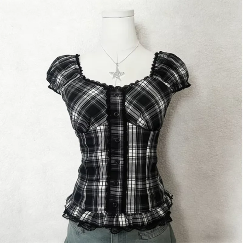 Vintage Cutecore Plaid Top Squ - Women'S Fashion From The 90S 评论和价格