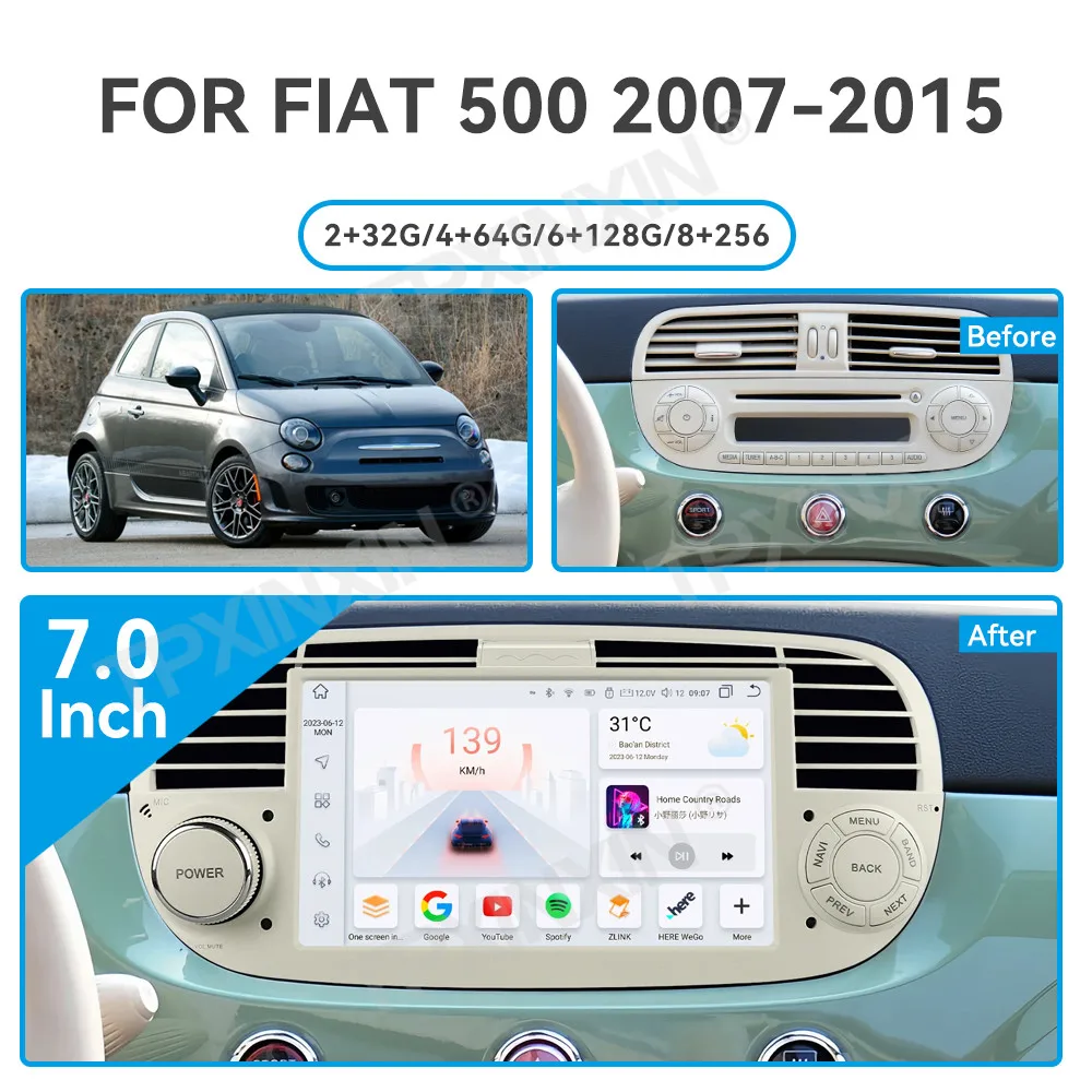 For Fiat 500 2010 - 2015 Android Car Radio 2Din Stereo Receiver Autoradio Multimedia Player GPS Navi Head Unit Screen