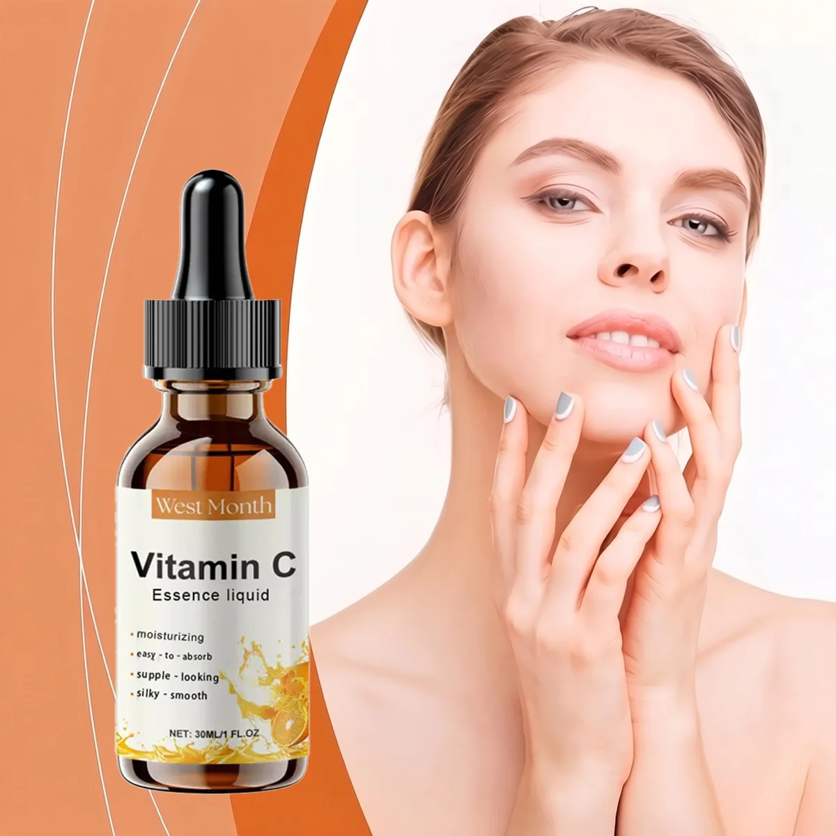 Essência Facial de Vitamina C - Contém ácido hialurônico para hidratação, conferindo um tom bege claro uniforme. Adequado para todos os tipos de pele