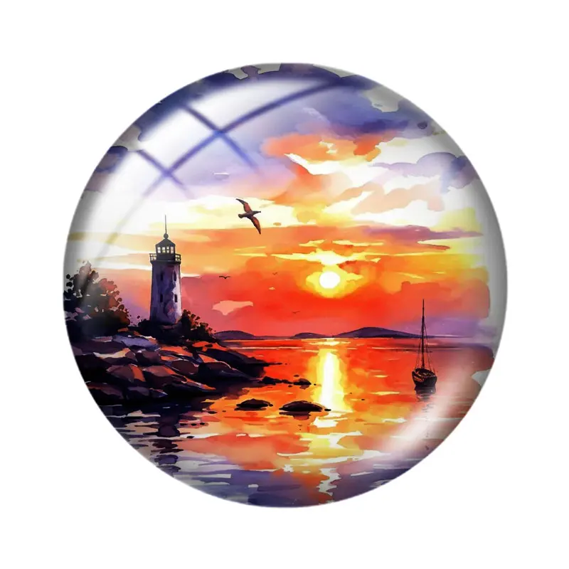 Sunset View Clipart  10pcs 12mm/18mm/20mm/25mm Round photo glass cabochon demo flat back Making findings - view 5