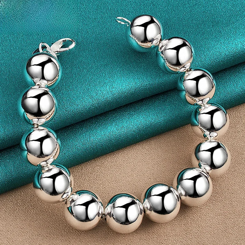 DOTEFFIL 925 Sterling Silver 14mm Okrągły pusty koralik Łańcuch kulkowy Bransoletka dla kobiet Mężczyzna Urok Biżuteria zaręczynowa ślubna — zdjęcie 2