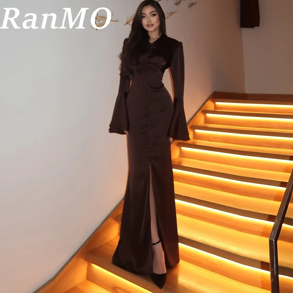 

Ranmo Buttom Saudi Dubai Mermaid Prom Dress 2025 Satin Long Formal Prom Dress Long Sleeve Vestidos De Fiesta Elegant Customized