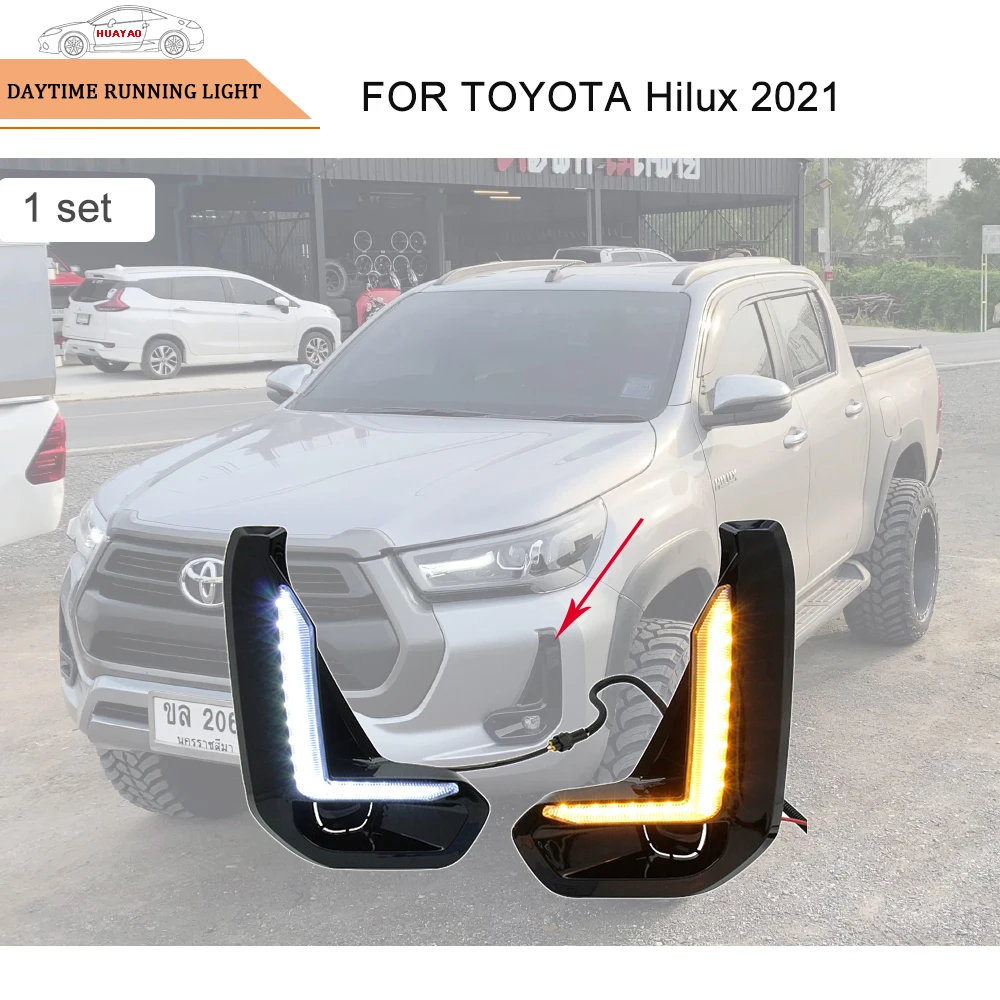 

For 2021 Toyota Hilux LED Daytime Running Lights Front Bumper Light Car Light Modification Bicolor Streamer 1Set